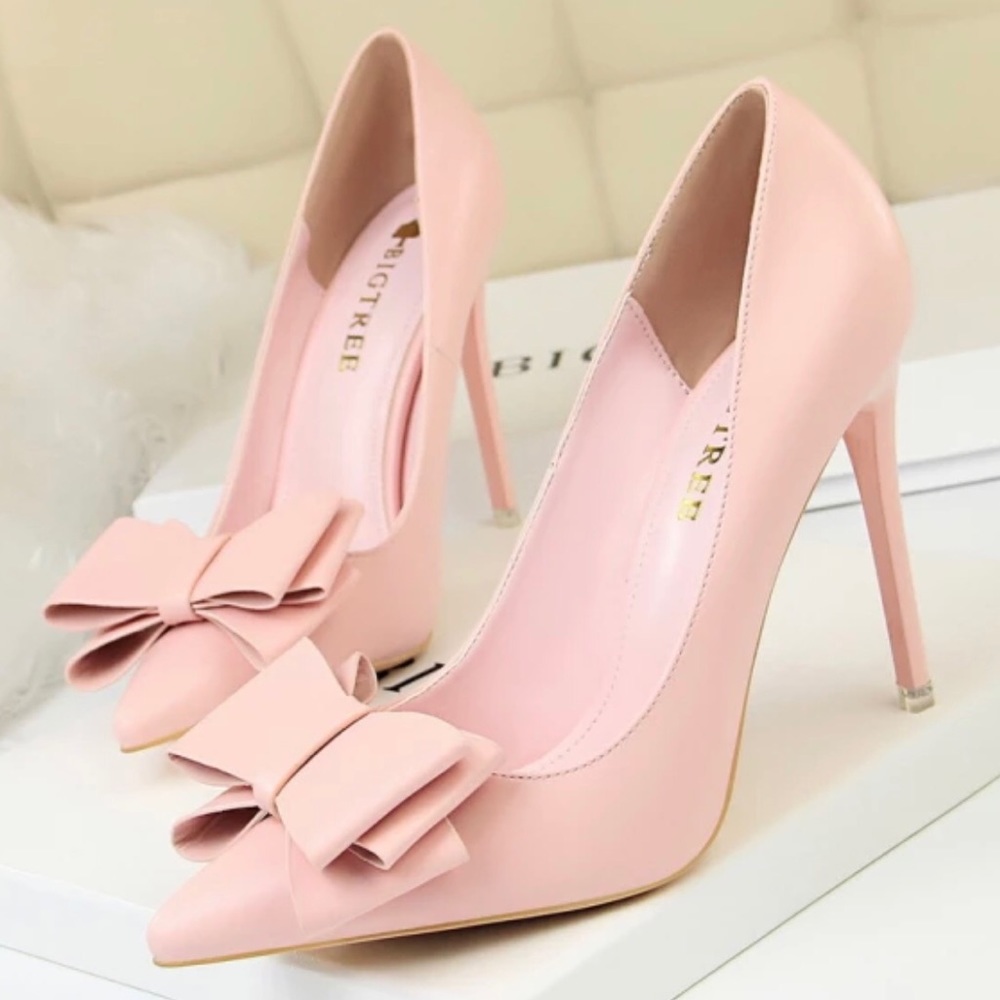 BigTree Sweet Pink Bow Stilettos